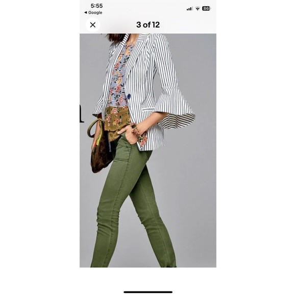 CAbi Blue Striped 3/4 Sleeve Blazer Jacket Womens Size 2 Bell Sleeve Pockets - Picture 11 of 11